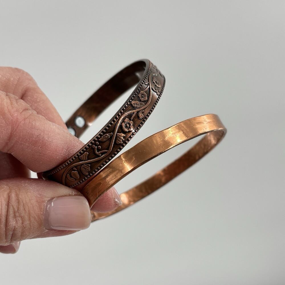 Vtg Copper bracelet Cuff Bangles Lot Of 2 Healing Boho